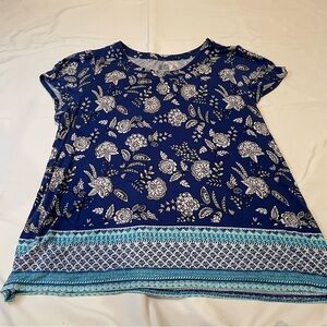 croft & barrow Blue Floral Short Sleeve Tee with Turquoise Border